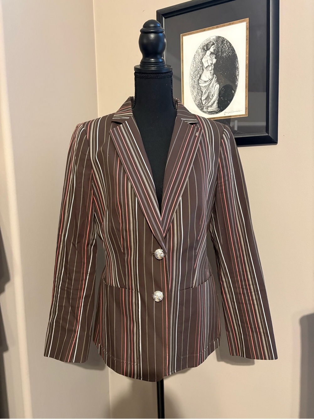 Tommy Hilfiger Brown Multi-Striped Fitted Blazer